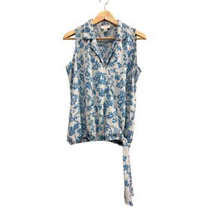 Ann Taylor LOFT Womens S Sleeveless Floral Wrap Top 100% Polyester Blue & White